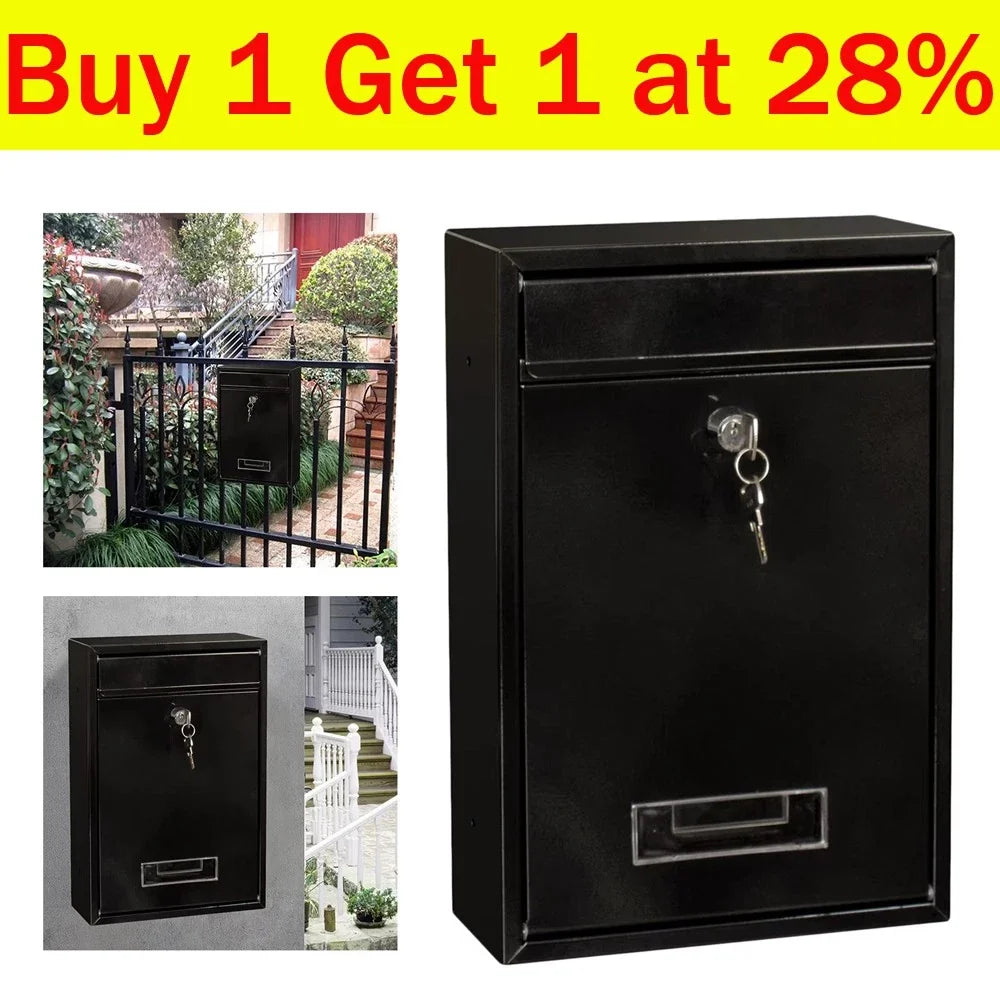 Black lockable outdoor post box with two keys — view 1