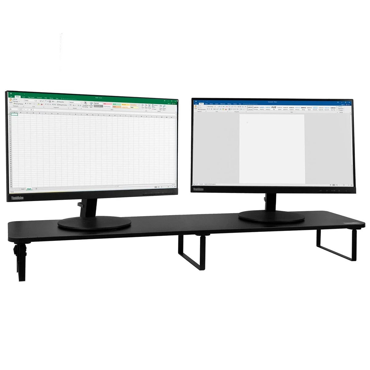 Black double monitor riser stand — view 1