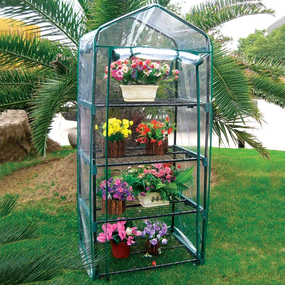 How to Prepare a Greenhouse for September Growing — 4 Tier Mini Greenhouse Outdoor Garden Plants Grow Green House with PVC Cover — product view