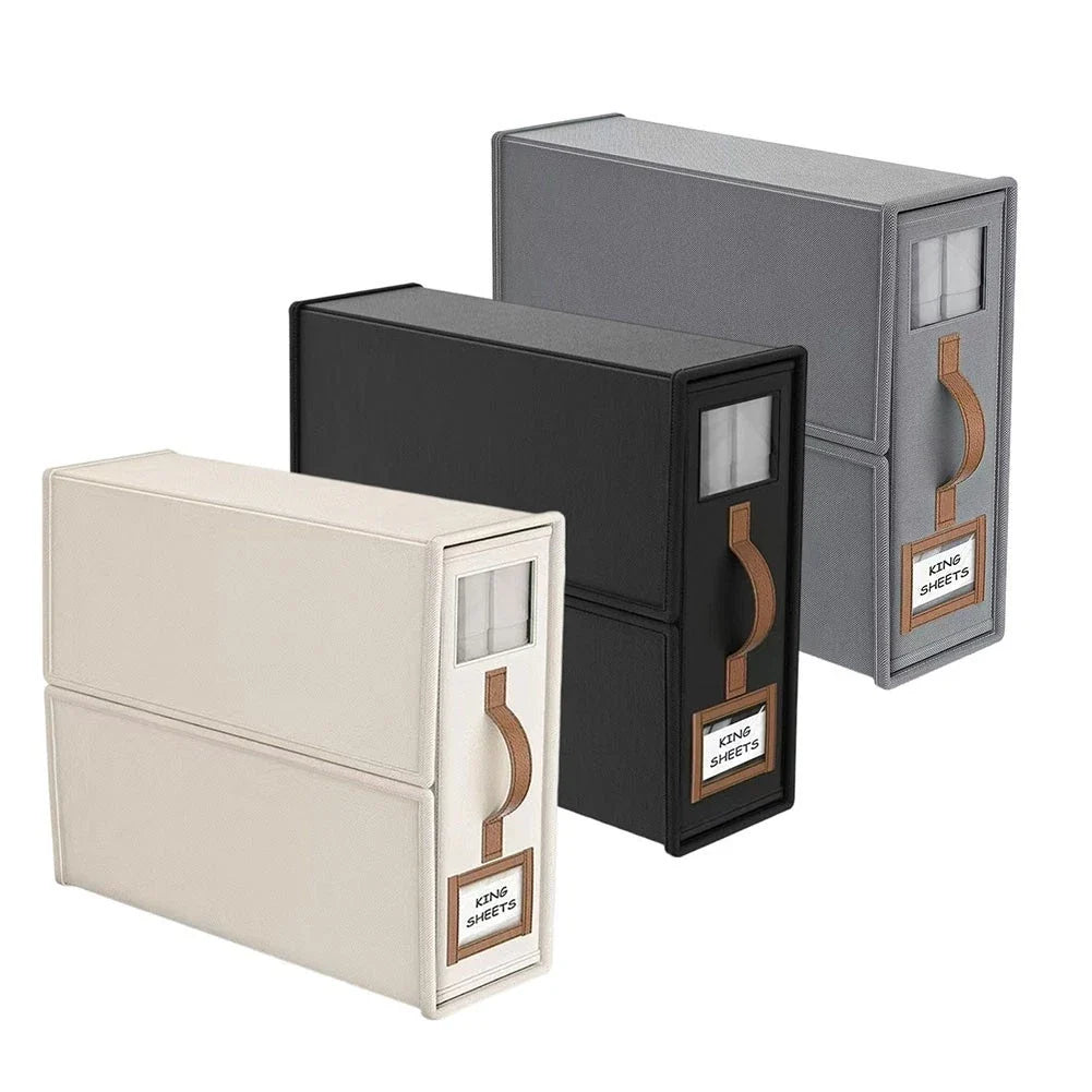 Foldable Bed-Sheet Organiser Boxes — 4 Pack — Grey — on a clean white background