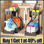 Adjustable two-tier under-sink organiser representing Kitchen and Cleaning