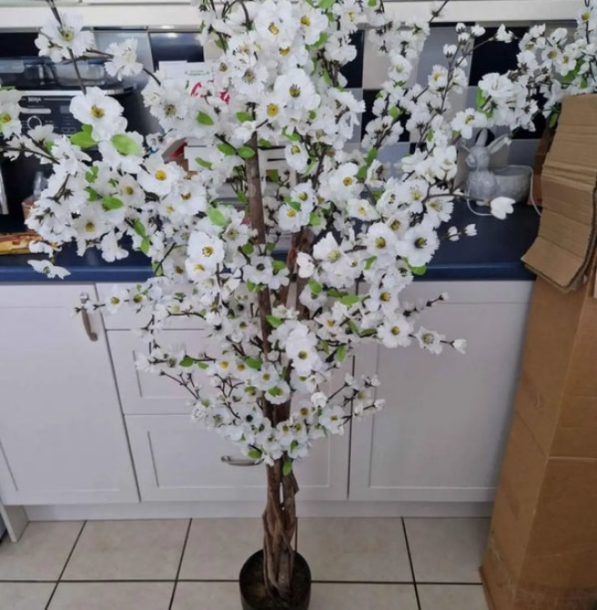 Artificial Blossom Tree Pink/White 120cm 4ft Realistic Faux House Plant Fully Potted — alternate product view 3
