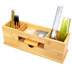 Natural bamboo desk tidy with sliding drawer