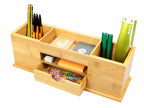 Wide bamboo stationery organiser front view