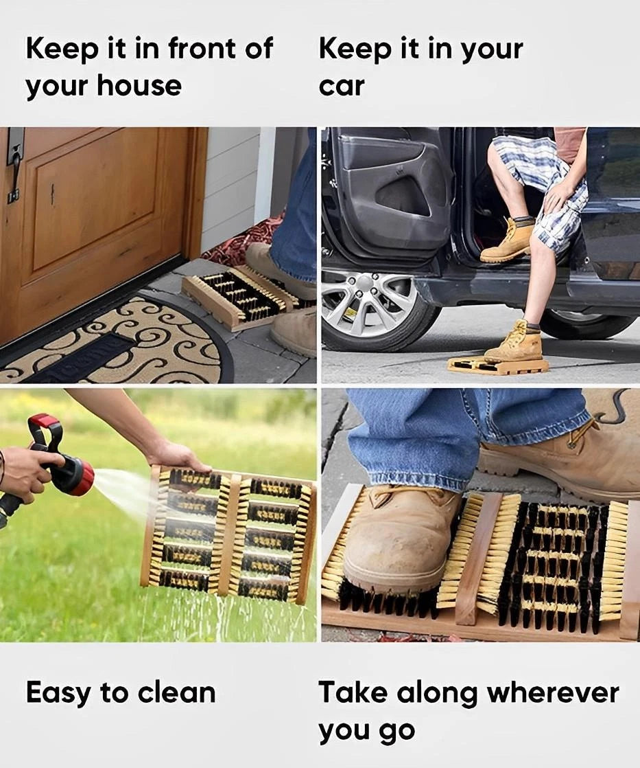 Compact wooden shoe and welly cleaning brush