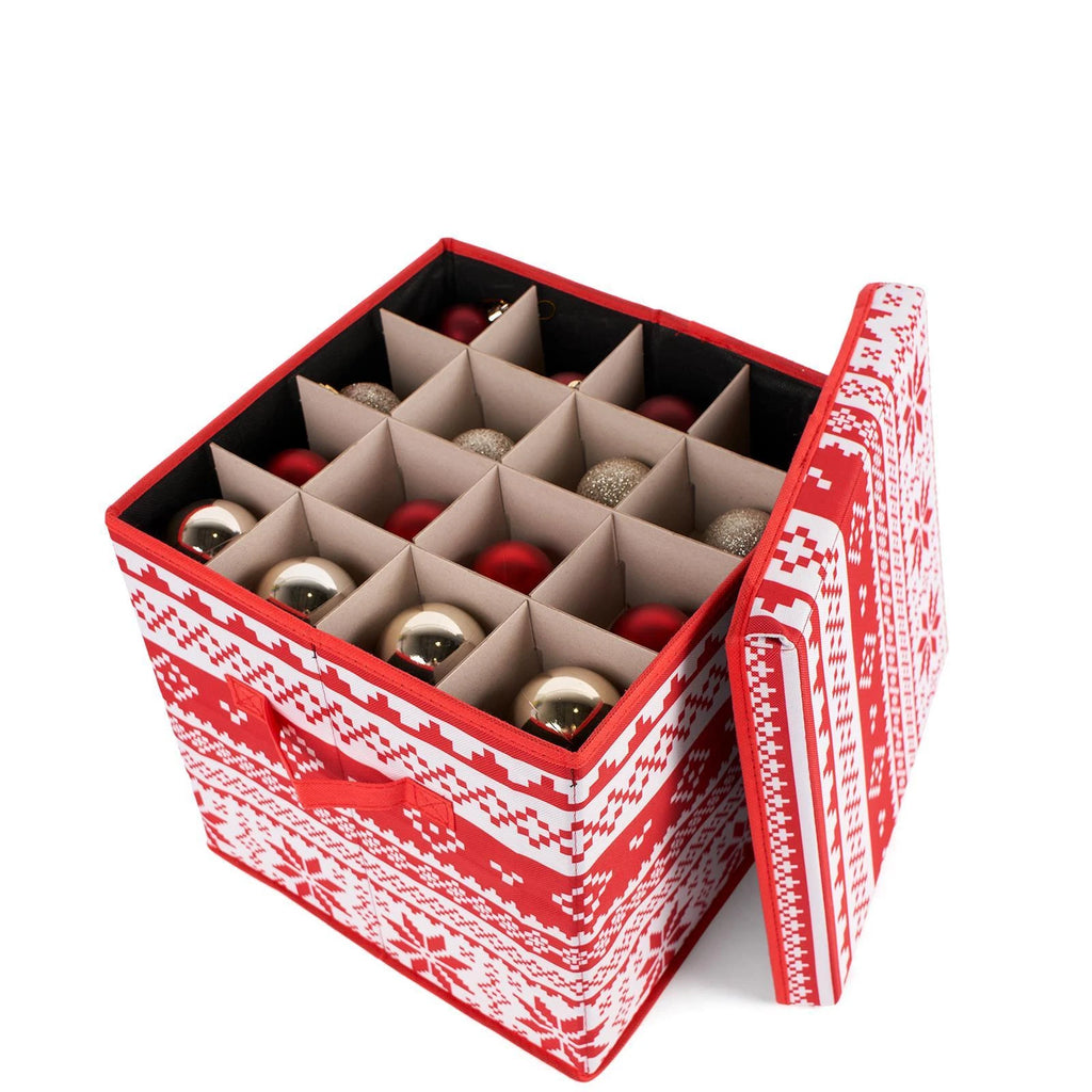 Red and white Nordic bauble storage bag