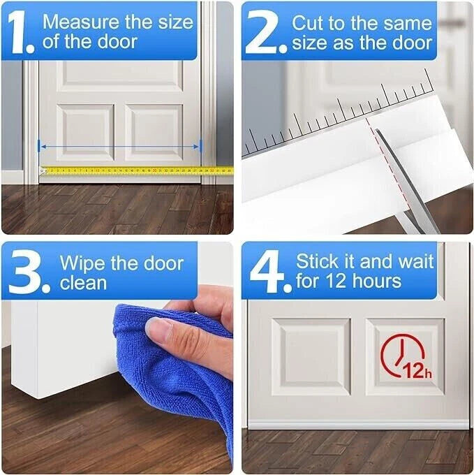 Self-adhesive door seal dimensions and fitting detail