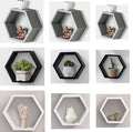Set of three hexagonal floating wall shelves