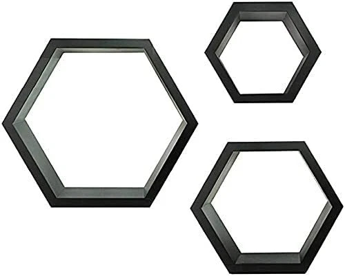 Hexagonal wall shelves shown as a coordinated set