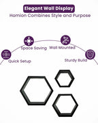 Floating hexagonal shelves in a room setting