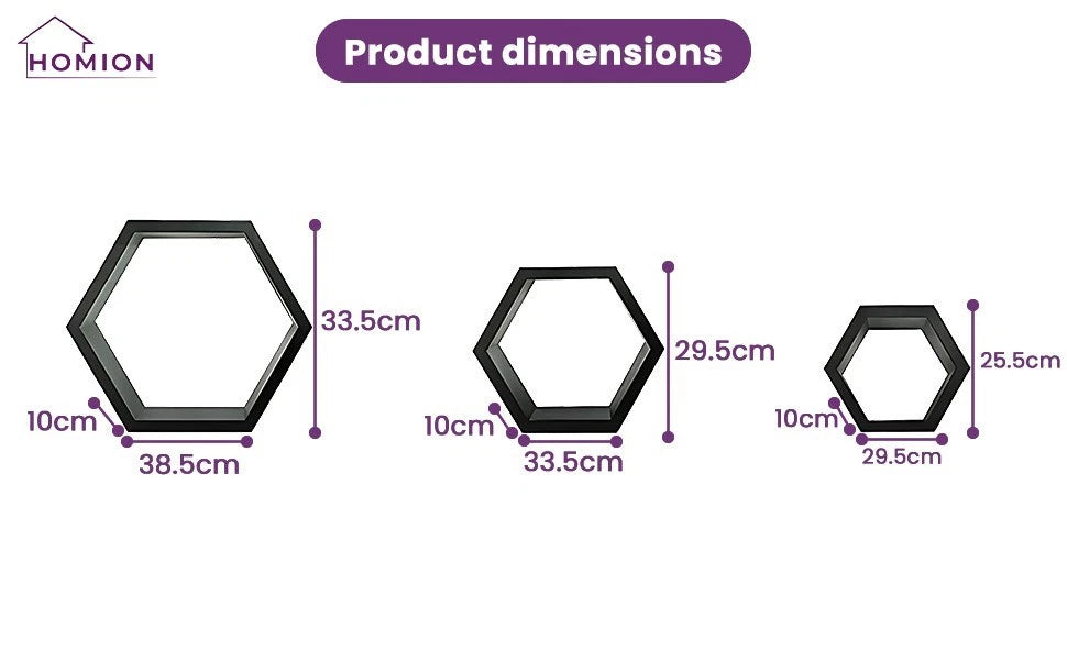 Hexagonal shelf dimensions and product details