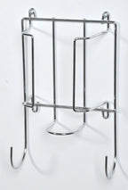 Chrome steel holder for an iron and ironing board