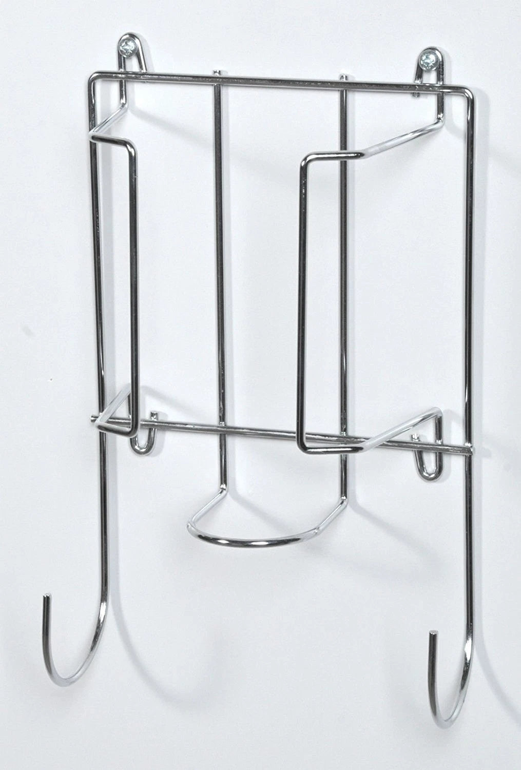 Chrome steel holder for an iron and ironing board