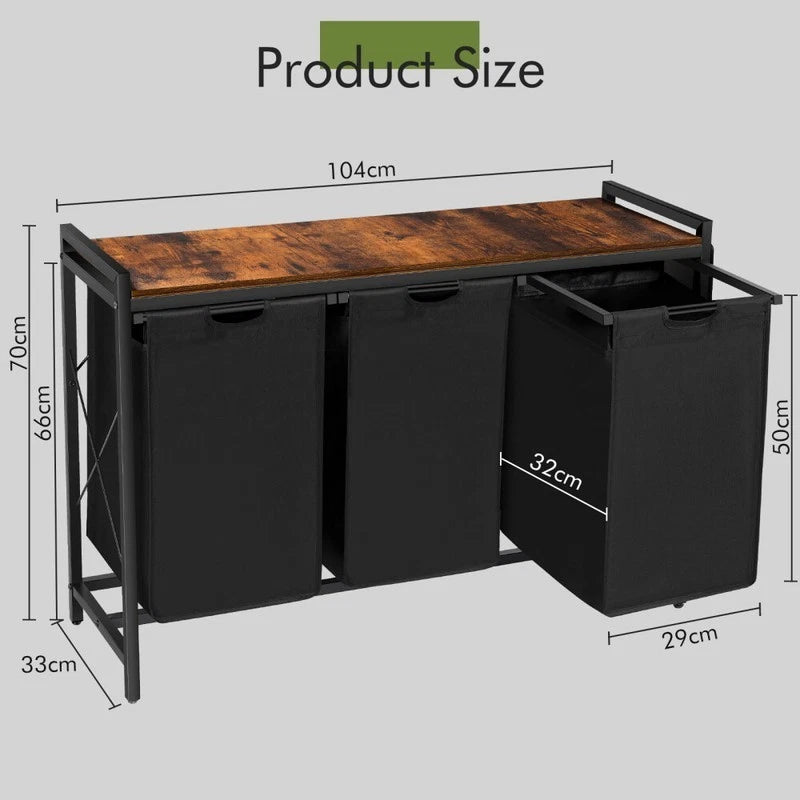 Laundry sorter with three removable fabric bags