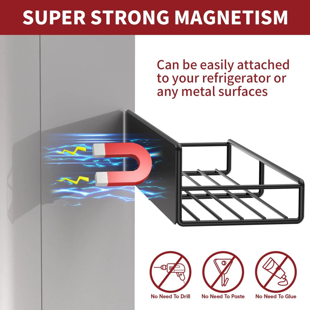 Black stainless steel magnetic kitchen organiser rack