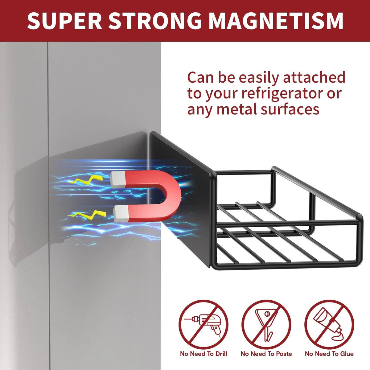 Black stainless steel magnetic kitchen organiser rack