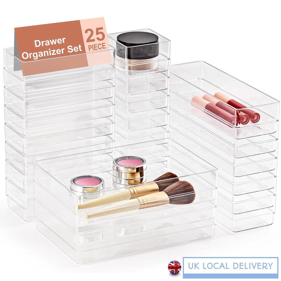 25-piece clear drawer organiser set – view 1