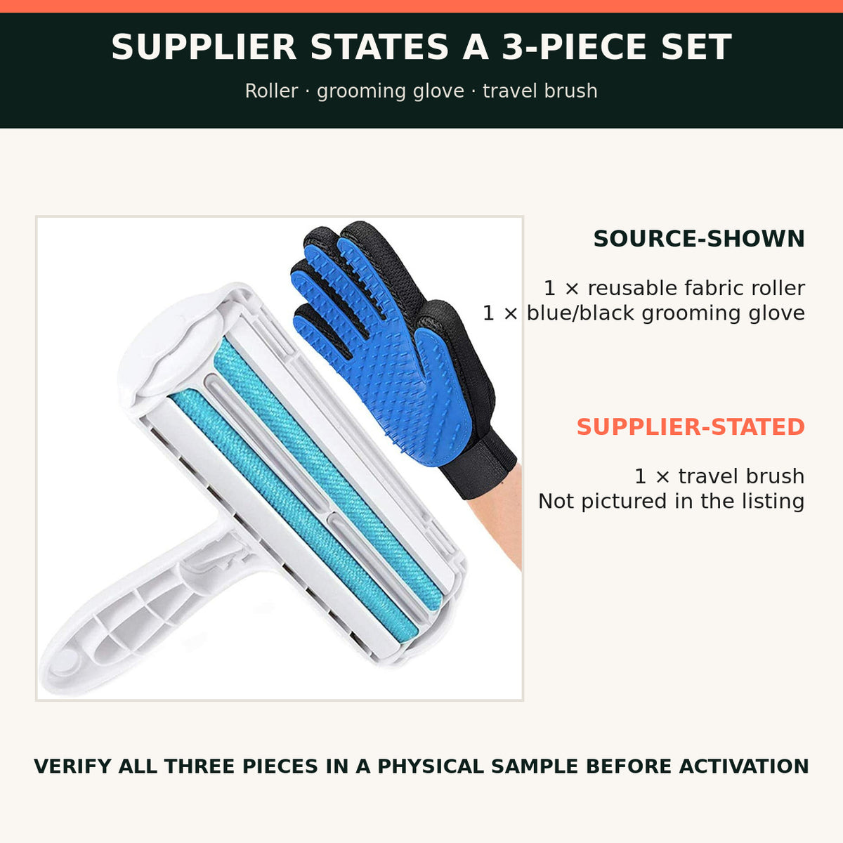 Reusable Pet Hair Remover Roller, Grooming Glove & Travel Brush — 3 Piece Set — alternate product view 2