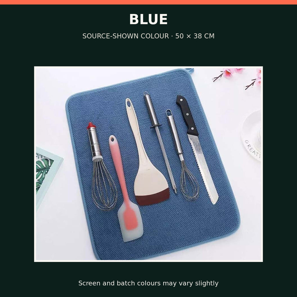 Large Microfibre Dish Drying Mat — 50 × 38 cm — Blue — product view
