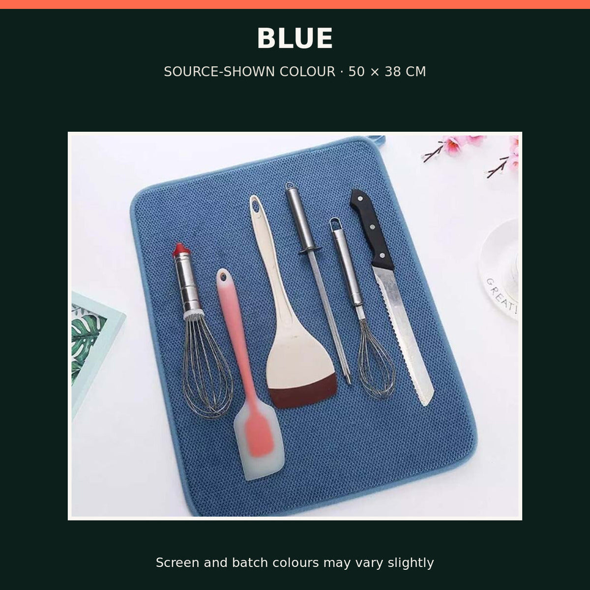 Large Microfibre Dish Drying Mat — 50 × 38 cm — Blue — product view