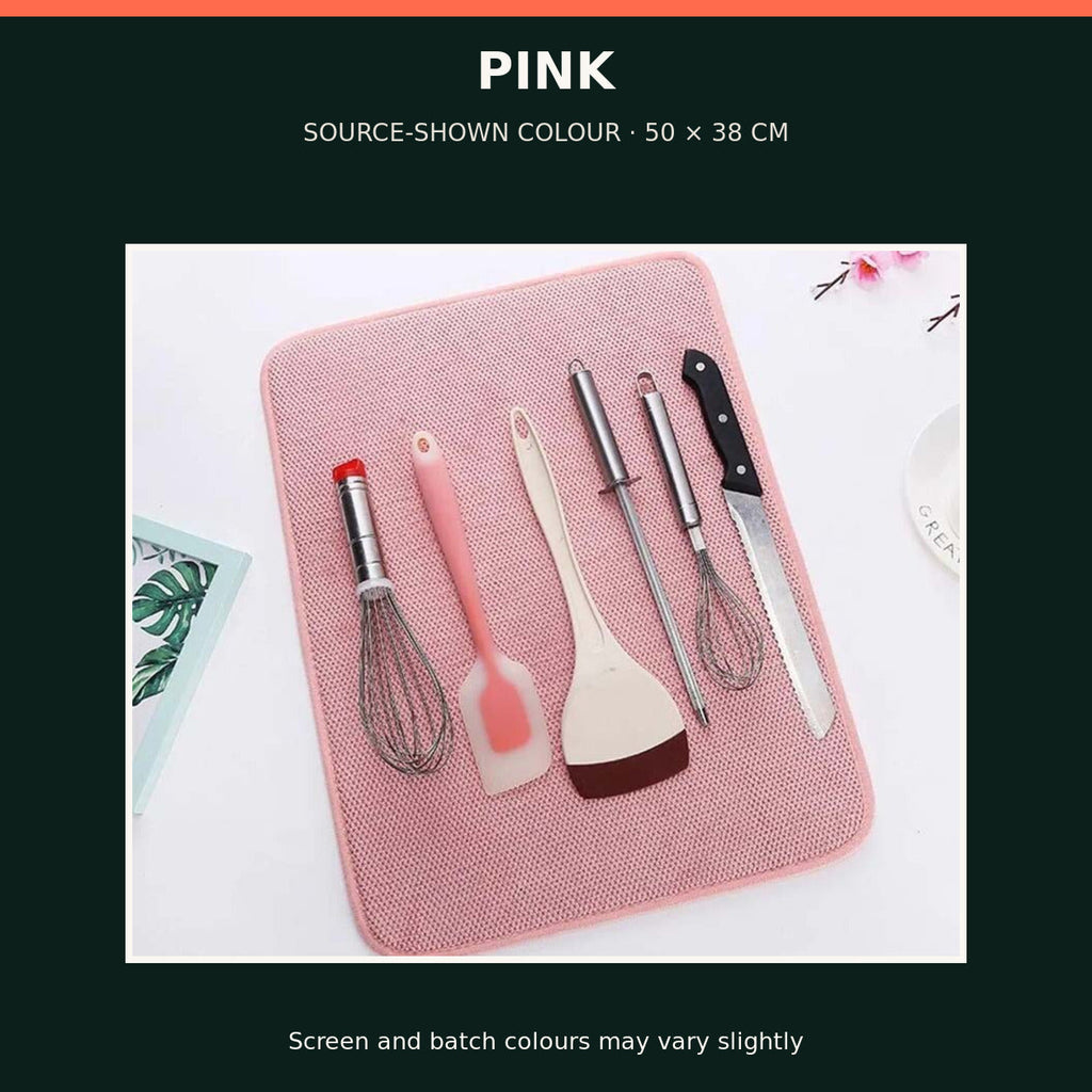 Large Microfibre Dish Drying Mat — 50 × 38 cm — Pink — product view