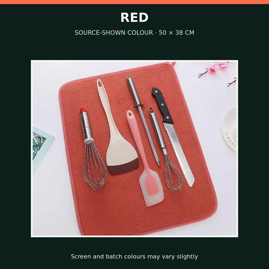 Large Microfibre Dish Drying Mat — 50 × 38 cm — Red — product view