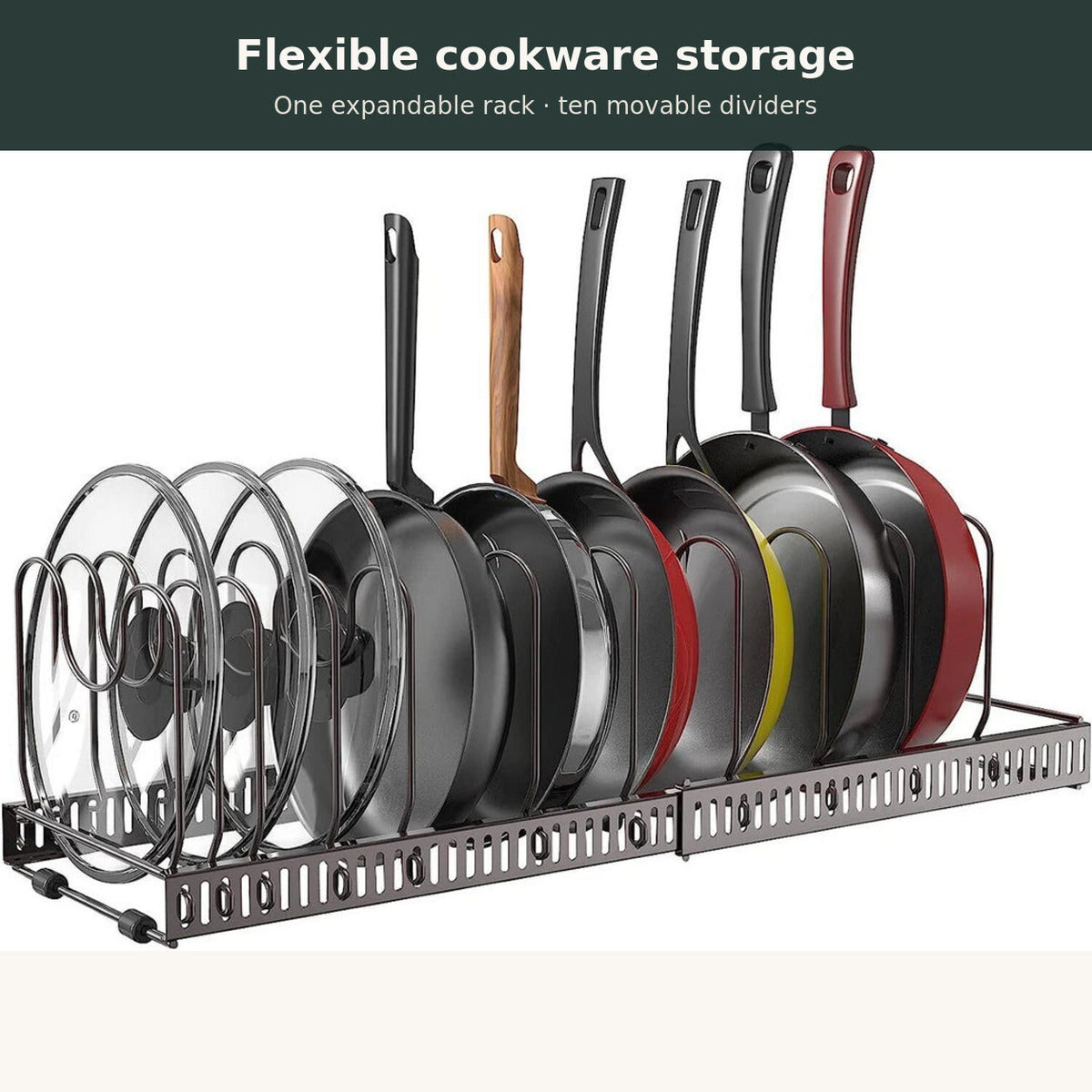 Expandable Pan & Lid Organiser Rack — 10 Dividers — alternate product view 2