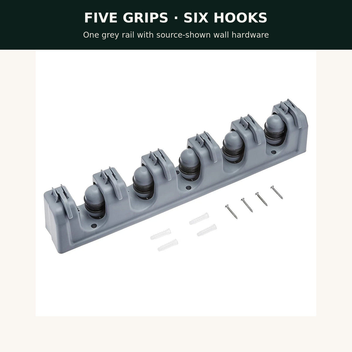 Wall-Mounted Mop & Broom Organiser — 5 Grips + 6 Hooks — alternate product view 2
