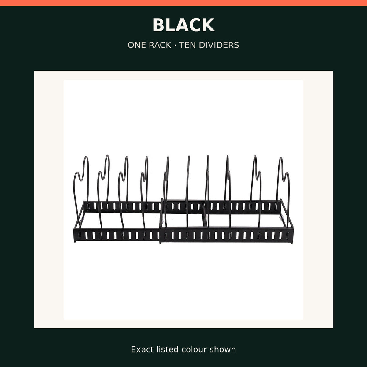 Expandable Pan & Lid Organiser Rack — 10 Dividers — Black — product view