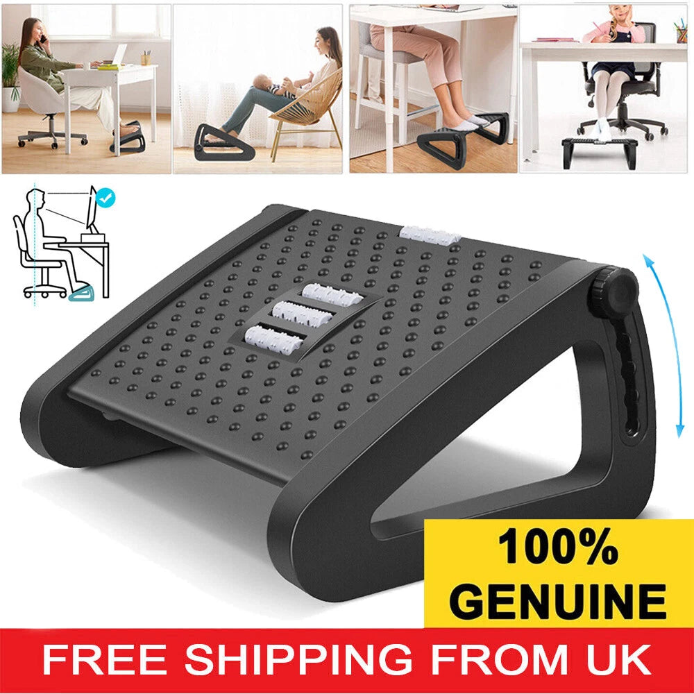 Black adjustable under-desk footrest — view 1