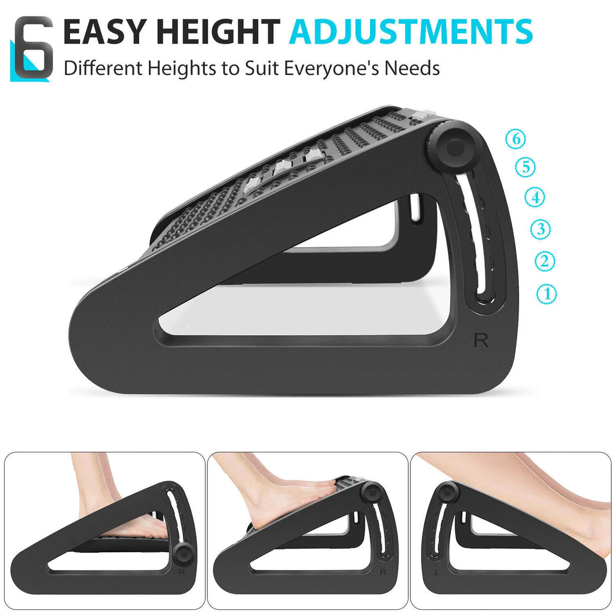Black adjustable under-desk footrest — view 2