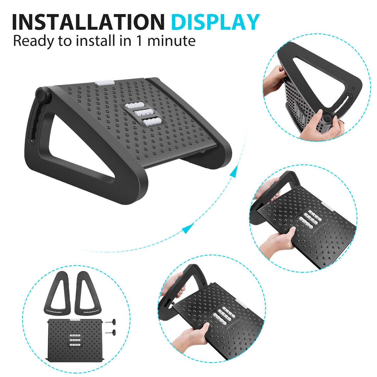 Black adjustable under-desk footrest — view 4