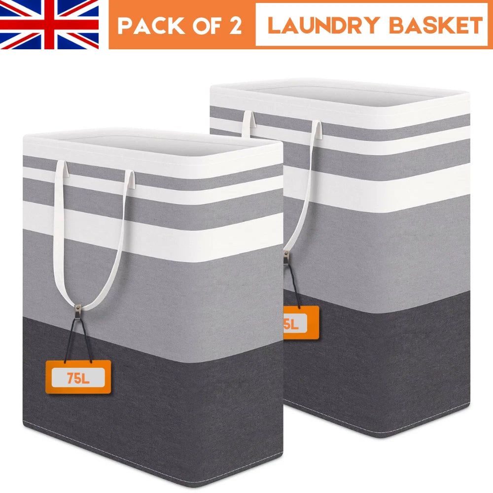 Grey and black 75 litre folding laundry baskets — view 1