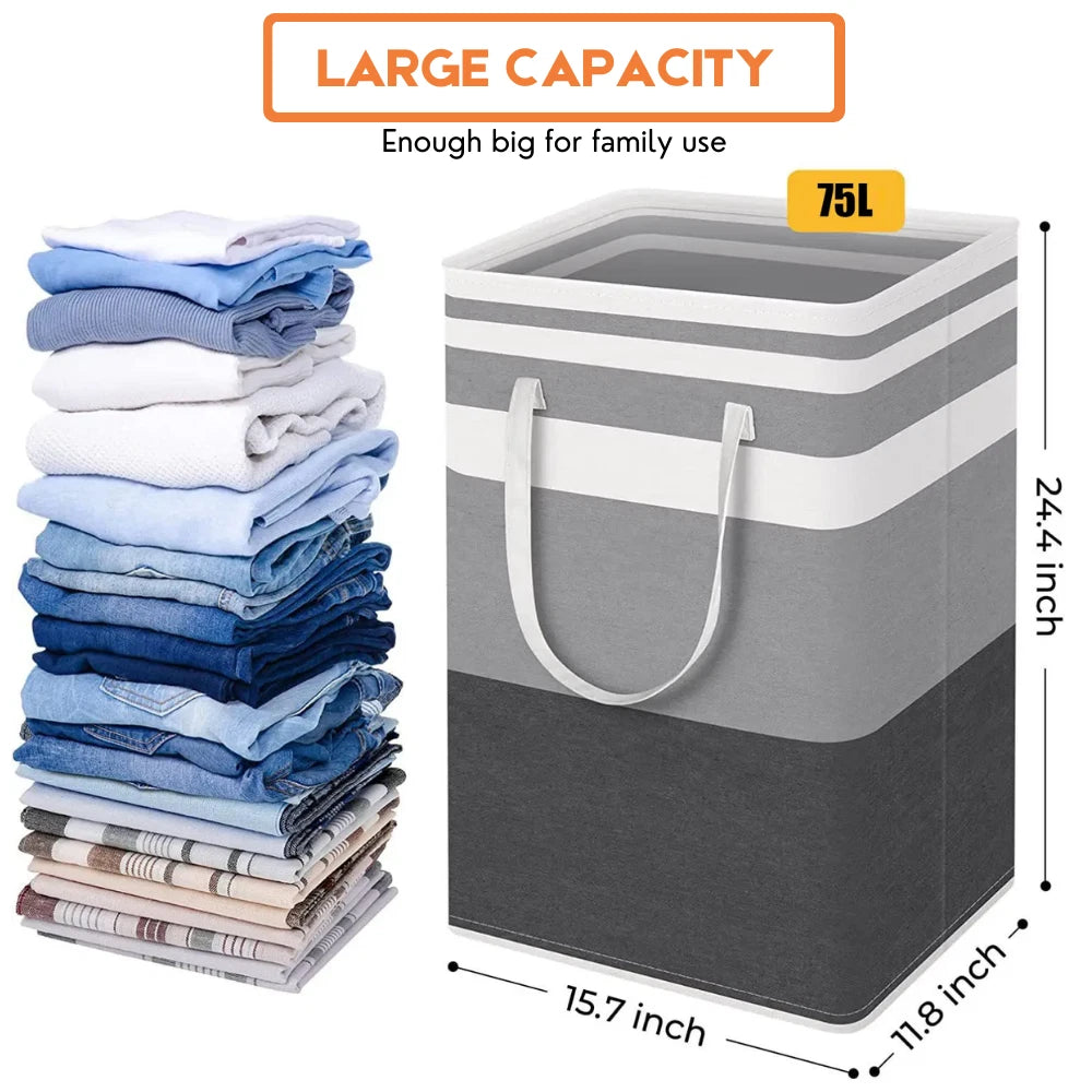Grey and black 75 litre folding laundry baskets — view 2