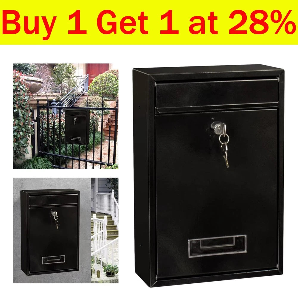Black lockable outdoor post box with two keys — view 1