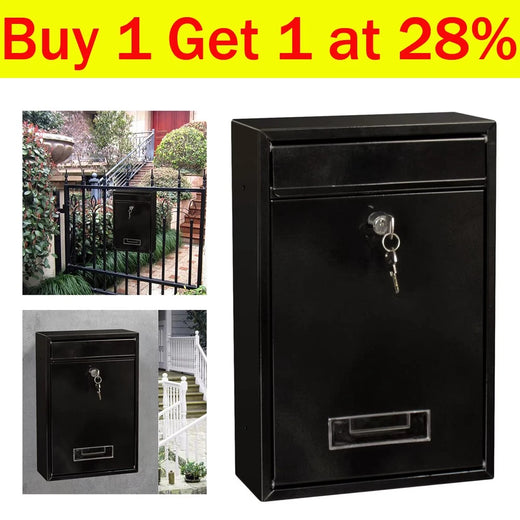 Black lockable outdoor post box with two keys — view 1