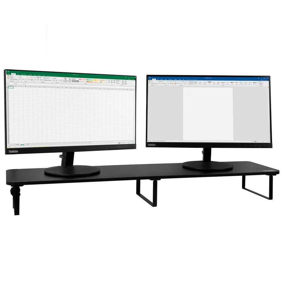 Black double monitor riser stand — view 1