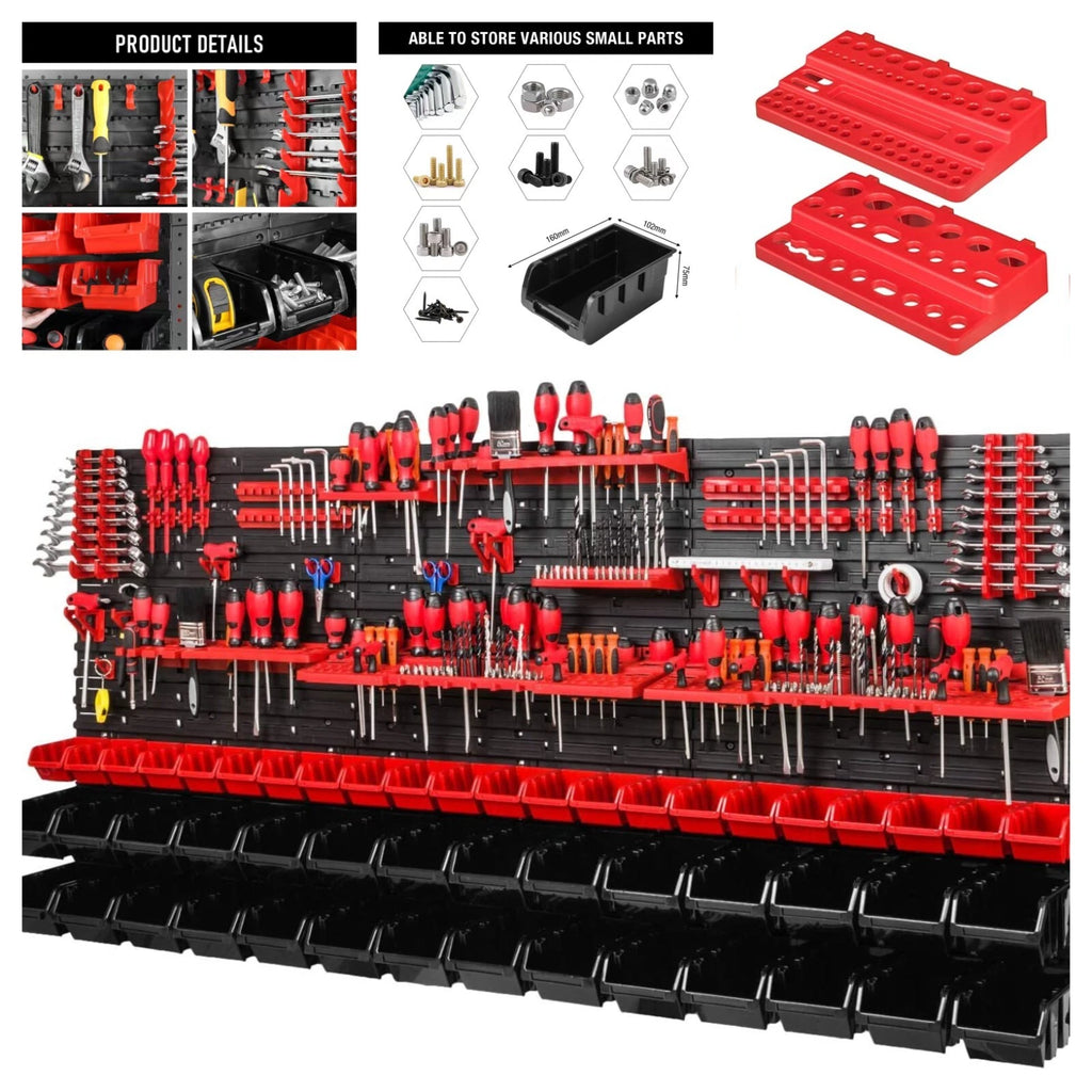 72-piece wall-mounted tool pegboard organiser — view 1