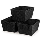 set of three black woven storage baskets — view 1