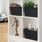 set of three black woven storage baskets — view 2