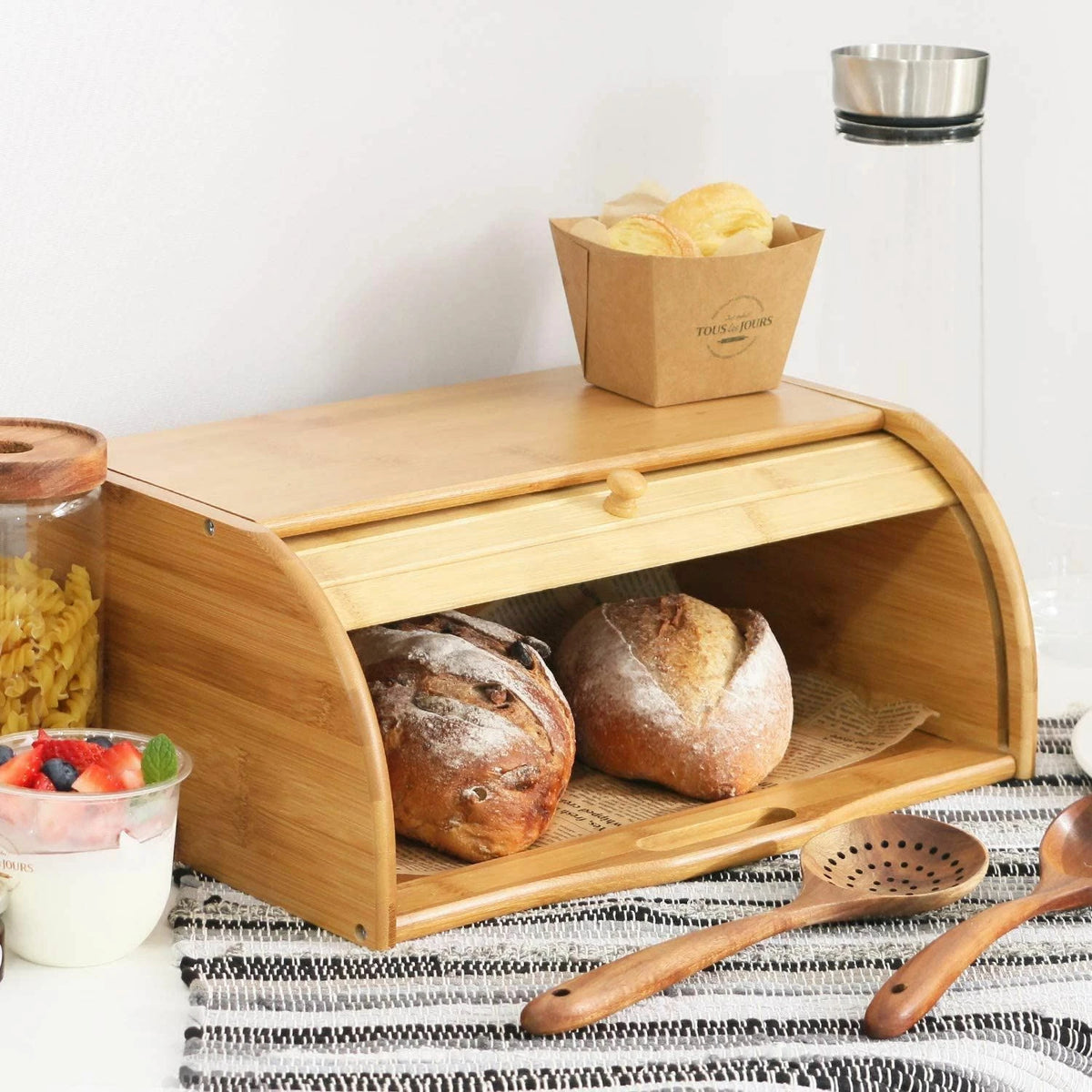 natural bamboo roll-top bread bin — view 3