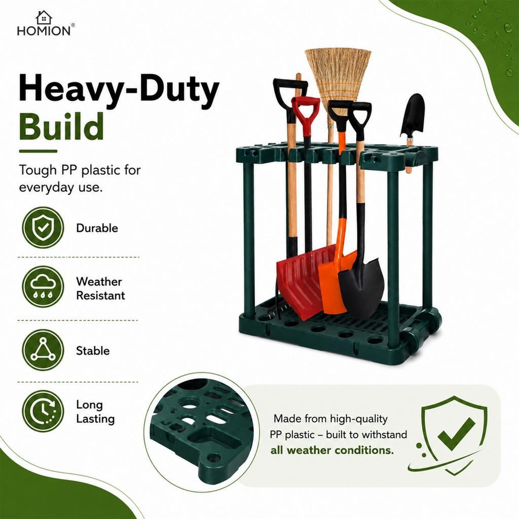 green freestanding garden tool storage rack — view 4