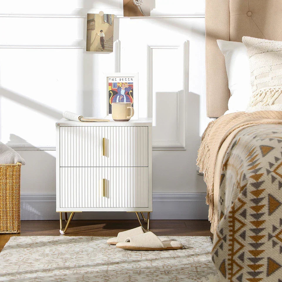 Bedside Table with 2 Drawers Gold Legs Side Table Nightstand Bedroom Furniture — alternate product view 2