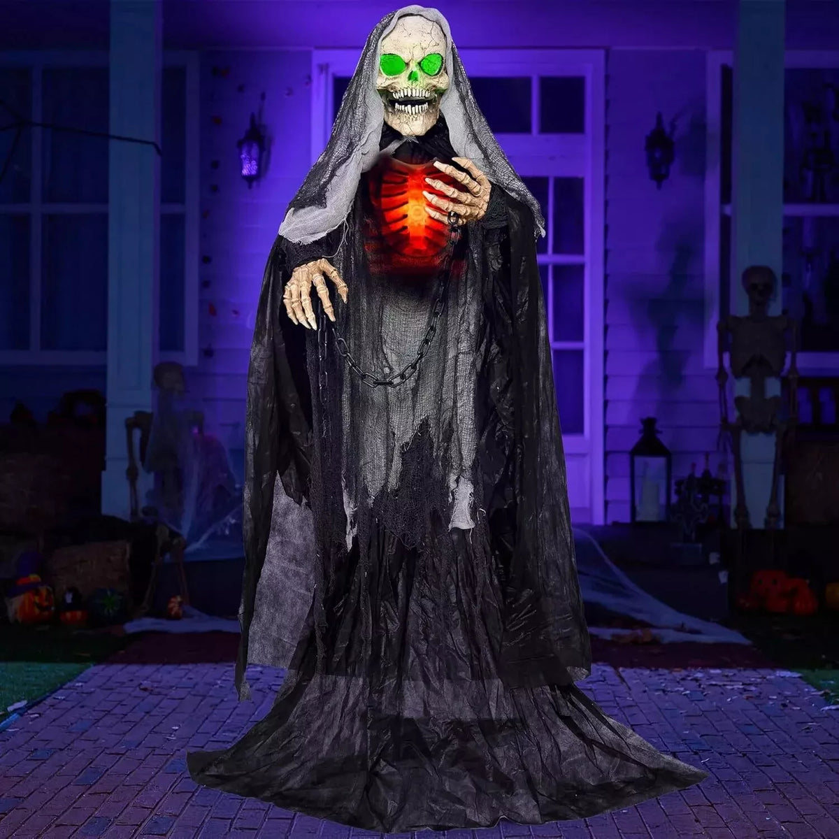 65" Halloween Animatronics Standing Grim Reaper Decoration with Breastbone, Life — main product view