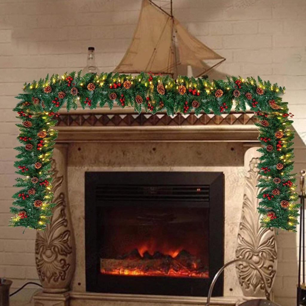 9ft Christmas Garland Snow Flocked With Lights Pinecones Berries Wreath Bushy — alternate product view 5