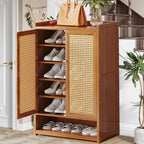 Shoe Cabinet Storage Cupboard Footwear Stand Rack Wooden Double Rattan Doors UK — alternate product view 8