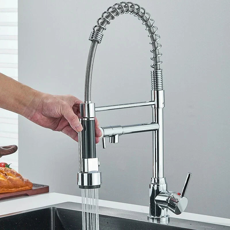 Modern Monobloc Pull Out Kitchen Mixer Tap Dual Spout Spray Single Lever Chrome — alternate product view 3