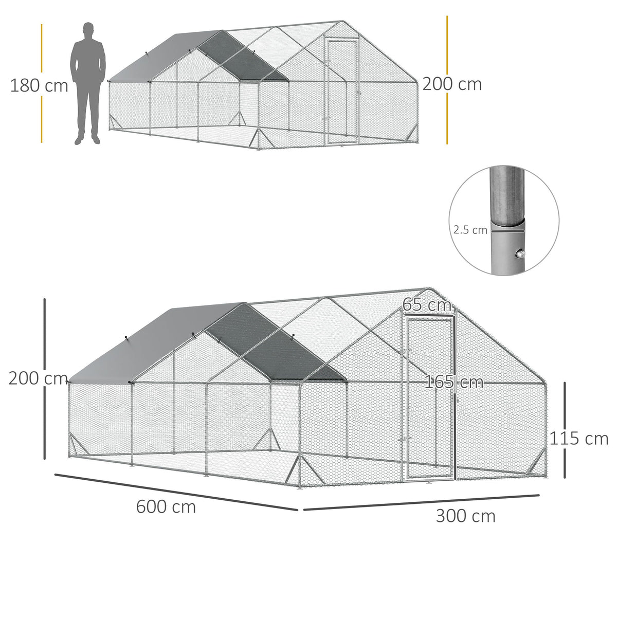 Walk In Chicken Run Galvanized Chicken Coop Hen House w/ Water-Resist Cover — alternate product view 16