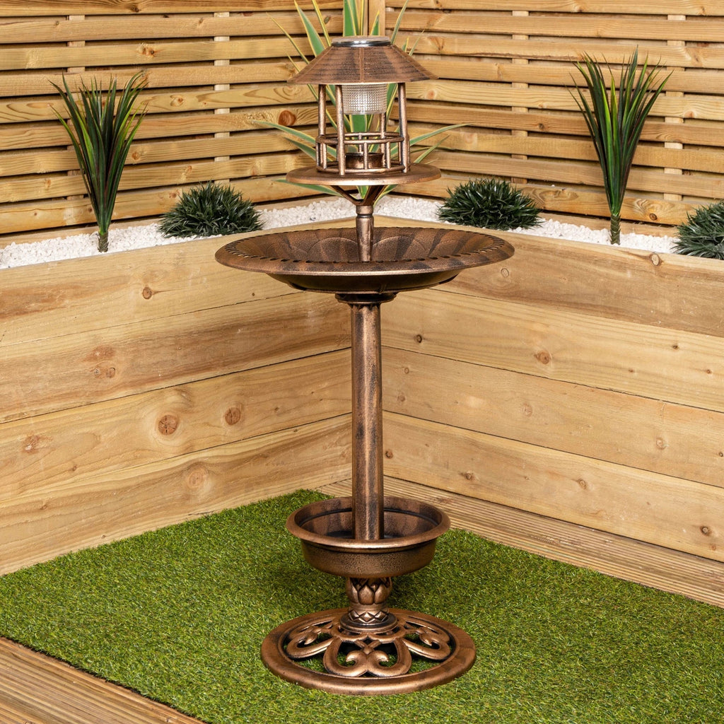 110cm Bronze Effect Resin Garden Bird Bath & Table with Solar Light — main product view