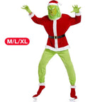 Adult Santa Grinch Costume Xmas Cosplay Men Christmas Santa Fancy Dress Full Set — on a clean white background